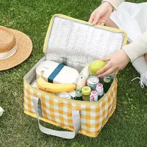 체크 패턴 피크닉 보냉백 캠핑 쿨러백 도시락 가방 (WFJ7G2F)