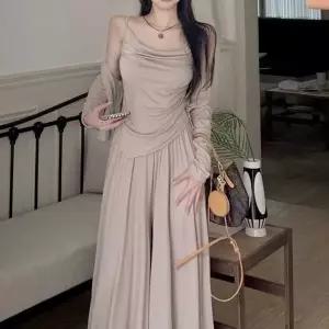 꾸안꾸셔링 드롭숄더 가디건 나시 플리츠팬츠 3종세트 (WFJ7G26)