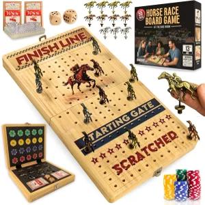 경마 보드게임 - 대형 22인치 접이식 보드 프리미엄 칩 카드 2세트 주사위 2개 메탈 더비 토큰 11개가