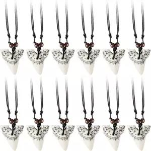 소년 파티 준킨 상어 이빨 목걸이 선사 시대 남성 조절가능 롱 펜던트 가죽 코드 선호