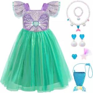 악세사리로 차려입은 소녀 공주 의상 VORLITS 리틀 걸스 인어 원피스