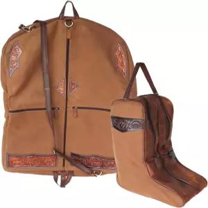 챌린저 웨스턴 브라운 캔버스 스트레스 가죽 여행용 휴대용 부츠 의류 가방 세트 콤보 3032SK01TN