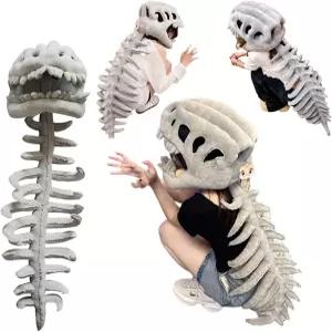 BQTJYFVA 스피노사우루스 후리스 디노 의상 공룡 골격 착용 가능한 테마 해골 코스프레 소품