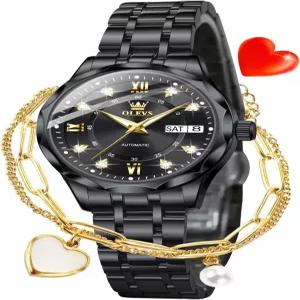 OLEVS 여성 캐주얼 모던 다이아몬드 자동 기계식 셀프 와인딩 원피스 투 톤 손목 시계 데이트 데이