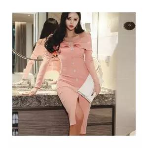 여자 예쁜 쉬폰 원피스 보트넥 디너 주름 턴업 날씬하고 러블리 드레스 파티 SPO마켓5