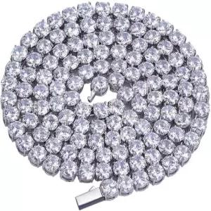 JINAO 6MM 테니스 체인 목걸이 18k 금도금 1열 실험실 시뮬레이션 다이아몬드 스 아웃 큐빅 지르코니아