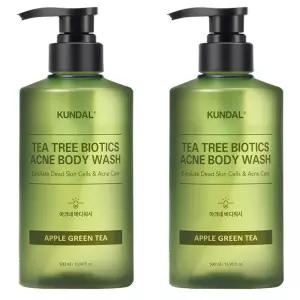 쿤달 티트리 클렌징케어 사계절 바이오틱스 아크네 바디워시 애플그린티향 500ml 2개