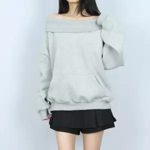 [파라노말샵](양기모) 무지 포켓 오프숄더 기모 맨투맨 (파라노말