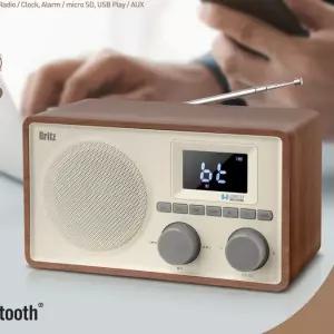 (브리츠)레트로 엔틱 미니오디오 블루투스 스피커 FM USB SD카드 MP3재생 인테리어 캠핑 알람 시계 고음질