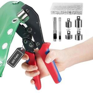 500쌍 6mm 및 10mm 그로밋 키트가 포함된 헤비 듀티 래칫 도구 키트, 실버 아일렛이 앰리버 교체형 헤드 프레스, 패브릭, 타프, 가죽용