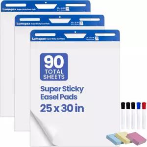 Lumspax Sticky Easel 패드 25x30인치 3팩 대형 셀프 스틱 플립 차트 용지 총 90장