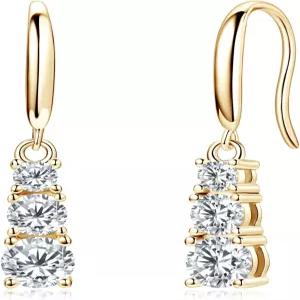 여성 모이사나이트 드롭 귀걸이 솔리테어 랩 모조 다이아몬드 후크 18K 흰색 화이트 골드 도금 D 컬러