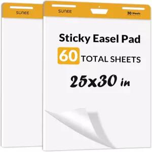 SUNEE 스틱 이젤 패드 25x30 인치 30 장/패드 2팩 - 흰색 화이트보드용 셀프 플립 차트 용지 프리미엄 대형