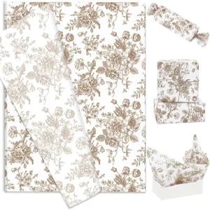 일반 60매 갈색 꽃 티슈 종이 치누아지 선물 포장지 DIY 공예용 빈티지 플라워 아트 생일 베이비샤워 웨딩