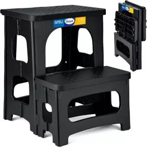 코르파이 접이식 2단계 스툴 8인치 및 17인치 듀얼 하이츠 스텝 홀더 최대 300파운드 성인 용 기숙사