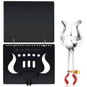 에이미러브 플립 폴리오 폴더 블랙 페이지와 트럼펫 라이어 세트 음악 바인더 링 20개 PVC 방수 창 페이지 실버 경량 악기 액세서리 포함
