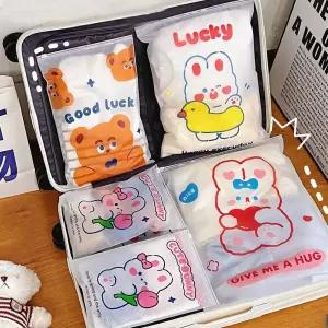 캐릭터 여행 지퍼백 속옷 용품 정리 수납 8개 세트 선물포장 여행지퍼백