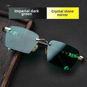남녀공용 천연 크리스탈 스톤 안경 무테 하이엔드 눈 보호 선글라스 독특한 동해 소재 그린