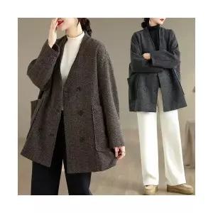 볼사스 여성 모직 코트 가을 겨울 스트라이프 슬림핏 빅사이즈 ADOR4