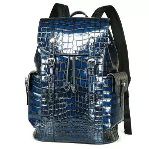 유니크한 컬러와 광택 진짜 악어가죽 남성 백팩 네이비색 유광