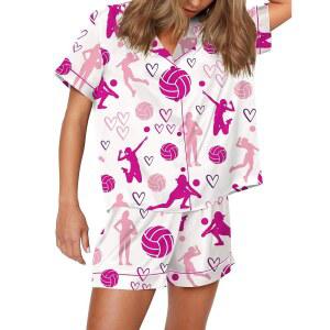 여성용 SHESHOW 파자마 세트 새틴 버튼 다운 반팔 상의와 반바지 PJS 스포츠 볼 프린트 슬립웨어 XS XXL