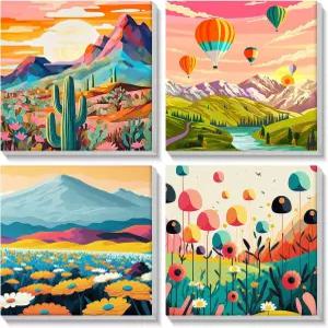 MISCER 4 팩 용 숫자 페인트 키트별 풍경 가정 장식에 적합한 DIY 아크릴 유화 (8x8인치)