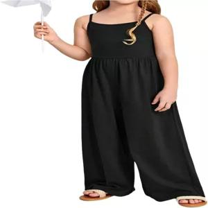 WDIRA 소녀 스파게티 스트랩 민소매 루즈 점프수트 와이드 레그 롱 팬츠 오버롤