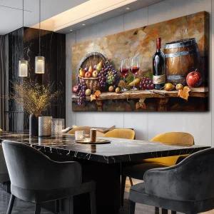 시광아트 주방 벽 아트 포도통 페인팅 레드 와인 잔 과일 프린트 다이닝 룸 바 캔버스 장식 거실 음식 정물