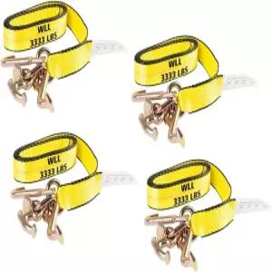 마이티 제품(4팩) 2인치 x 8인치 리커버리 윈치 스트랩(RTJ 클러스터 후크 견인 트럭 레커 타이 다운 포함)