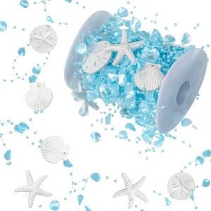 가정용 크리스마스 트리 커튼 맨틀 벽난로 여름 결혼식 파티 용품인 32.8피트 쉘 불가사리 오션 갈랜드 32피트 비치 해안 구슬 비치(라이트 블루)