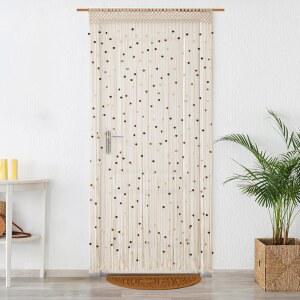 베채오 마크라메 구슬 커튼 보호 수제 코튼 도어 스트링 입구 창문용 나무 걸이 히피 룸 칸막이 옷장 침실 프라이버시 장식, 갈색 - 패널 2개 79인치 x 35인치