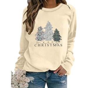 여성용 메리 크리스마스 트리 그래픽 스웨트셔츠 홀리데이 긴팔 풀오버 상의 BEBNKKGK