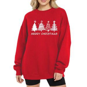 여성용 QIXYN 크리스마스 스웨트셔츠 트리 긴팔 풀오버 셔츠