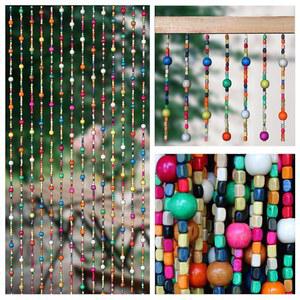 Atweetlife 대나무 구슬 커튼 도어 비즈 스트링 우드 옷장 룸 칸막이 홈 데코(레인보우, 90 180cm / 35 71인치)