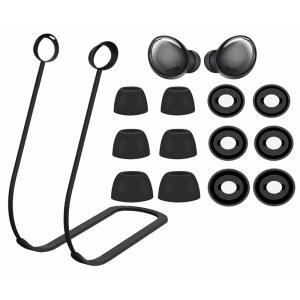 [미국배송] 삼성제품호환 버즈 프로 SMR190용 스트랩 이어 팁 키트 분실 방지 소프트 실리콘 랜야드 넥 로프 코드 줄 교체 젤 이어팁 삼성호환 프로와 호환되는 스킨 액세서리 - 블랙
