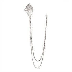 남성 셔츠 턱시도 타이 스터드 태슬 액세서리 보석 선물용 빈티지 울프 헤드 수트 핀 이중 걸이 브로치 칼라 라펠