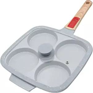 RANX INGST 10인치 대형 계란 프라이팬 뚜껑 포함 4구 세라믹 팬 분리형 손잡이 인덕션 호환 논스틱 오믈렛