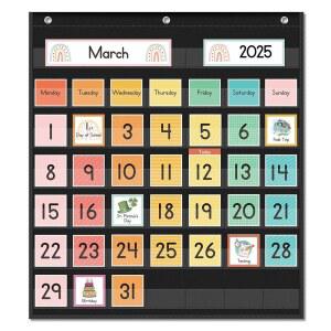 [미국배송] 아이들을 위한 이메이 레인보우 컬러풀 캘린더 포켓 차트 유치원 교실 초등학생 필수품 장식품 홈스쿨 교사 용품 학용품으로 돌아가기