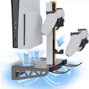 AodoT PS5 / 슬림 프로 벽걸이 냉각 팬 및 충전 스테이션이 있는 액세서리 키트 PS5용 선반 플로팅 마운트