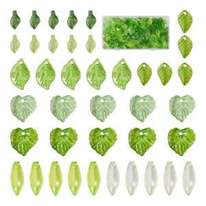 [포르르] 판다홀 320pcs 녹색 아크릴 잎 구슬, 투명 단풍나무 펜던트 귀여운 구슬 캡, 보석 제작 목걸이 귀걸이용