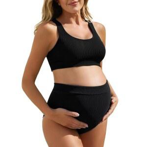 여름 매 심리스 모녀 비키니 수영복 원사이즈 핏 s-xl 투피스 골지 하이웨이스트 임신