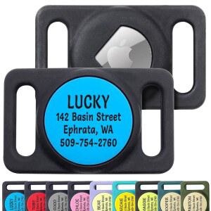 에어태그 각인 도그 칼라 홀더용 GoTags, 반려동물 칼라용 개인 맞춤형 케이스, 최대 4줄의 텍스트, GPS 트래커용 슬라이드 온 태그, (솔리드, 대형)과 호환 가능