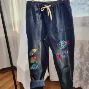 루즈핏 바지 배기바지 데님 기모바지 데님밴딩바 (WFK9YDH)