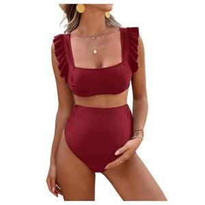 오요앵글 여성용 2피스 임부 비키니 세트 스퀘어넥 하이웨이스트 수영복 여름 캐주얼