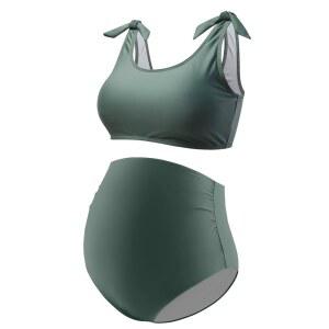 긴카나 임산부 비키니 세트 투피스 임신 수영복 타이 어깨끈 하이웨이스트