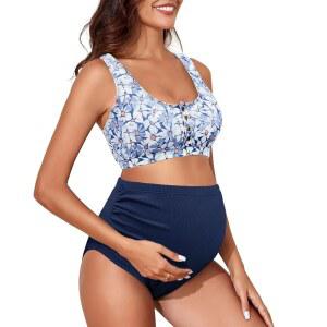 센추리 스타 임산부 수영복 하이 웨이스트 리브 투피스 비키니 세트 여성 임신