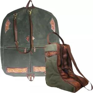 챌린저 웨스턴 브라운 캔버스 스트레스 가죽 여행용 휴대용 부츠 의류 가방 세트 콤보 3032SK01HG