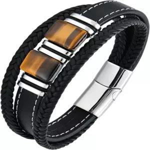 남성 스타체니 타이거 가죽 팔찌 정통 블랙 땋은 멀티 스트랜드 스테인리스 스틸 버클