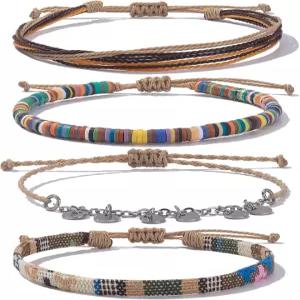 팬시 반짝이는 방수 끈 발찌 보호 클레이 비즈 발목 팔찌 귀여운 천 스테인리스 스틸 동전 세트 비치 여름