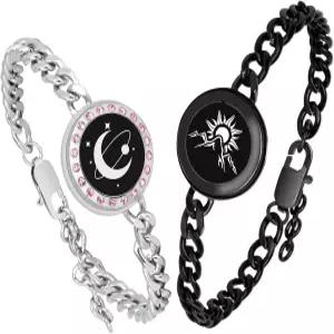 EAOYAO 장거리 터치 팔찌 진동 조명 커플 원격 스마트 매칭 연애 여자친구 남자친구 크리스마스 선물 블랙